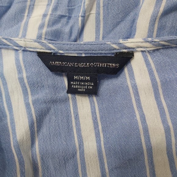 American Eagle Outfitters Shirt Women Medium Blue Tie Front Boho Long Sleeve - Picture 8 of 12